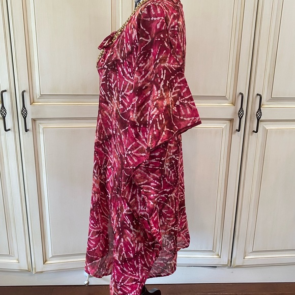 Sol & Mer One Size Red Tie Dye Like Swimsuit Cover-Up with Beaded Neckline - Picture 9 of 9